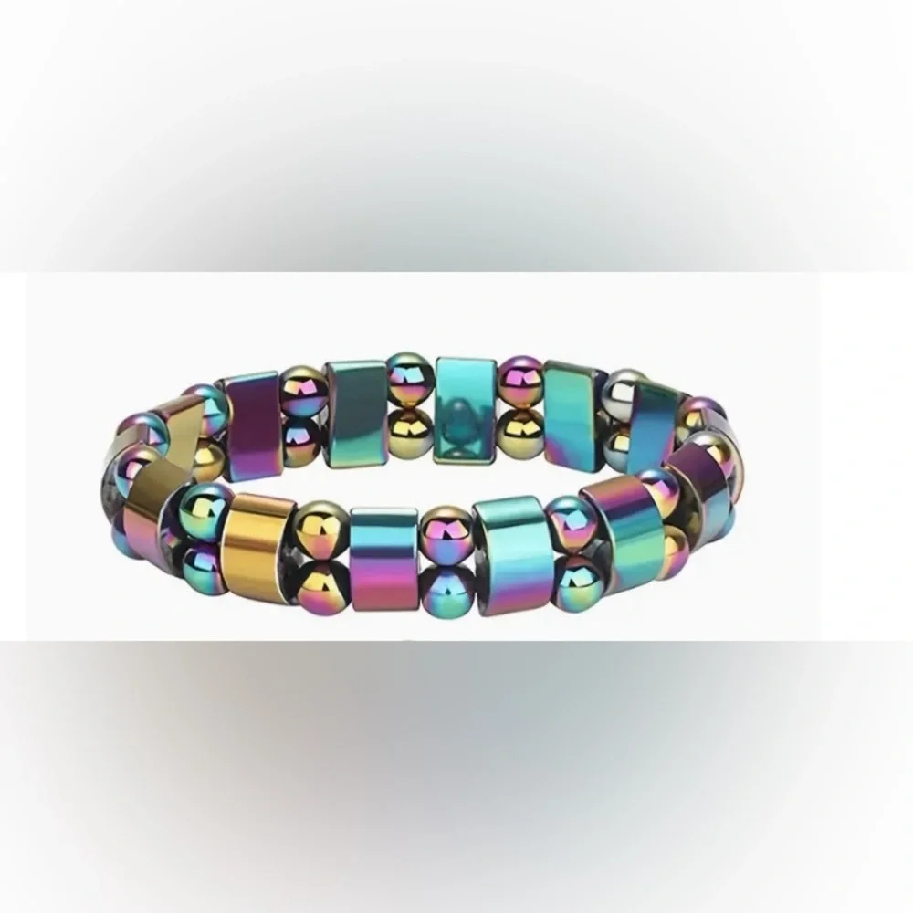 New! Unisex Double Rainbow Magnetic Hematite Bracelet
